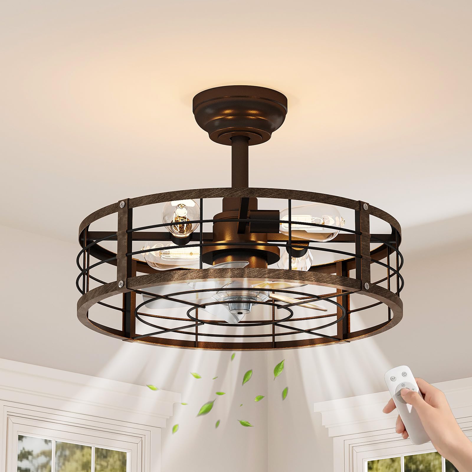 Ceiling Fan Mount - พัดลมเพดานแบบติดตั้งฝังขนาด 20 นิ้ว พร้อมไฟและรีโมท, พัดลมเพดานสไตล์ฟาร์มเฮาส์, มอเตอร์ดีซี
