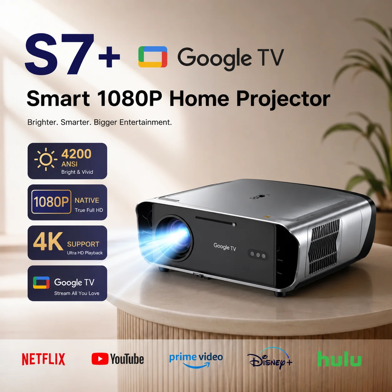 Home Improvement Videos - โปรเจคเตอร์ S7 4200ANSI ความละเอียดเนทีฟ 1080P 4K
