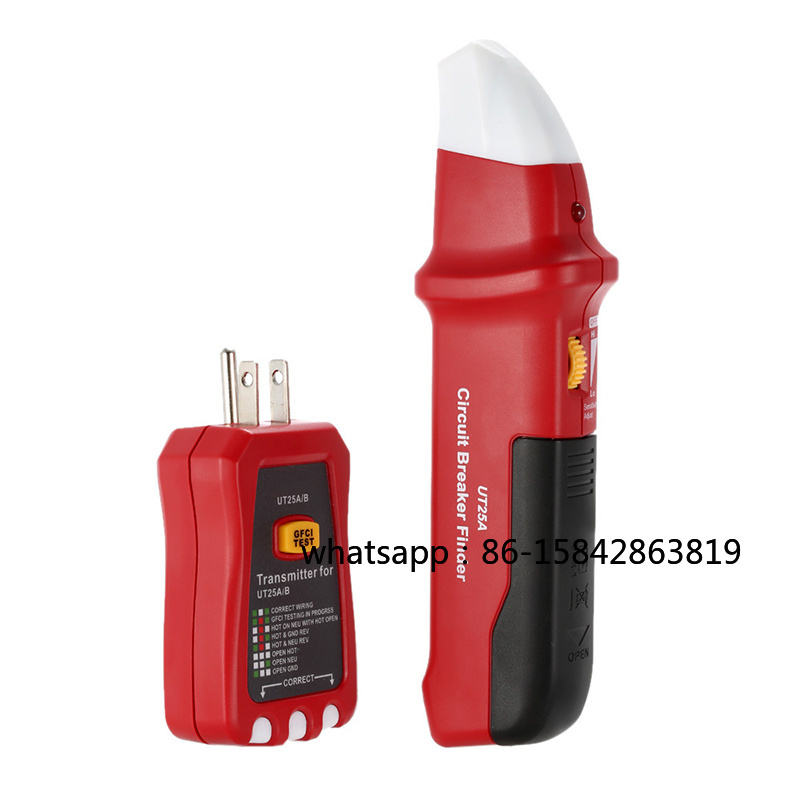 Circuit Breaker Finder - เครื่องมือตรวจสอบเบรกเกอร์ UT25A พร้อมตัวทดสอบเต้ารับอัตโนมัติ อุปกรณ์วินิจฉัยสำหรับช่างไฟฟ้า พร้อมไฟแสดงสถานะ LED