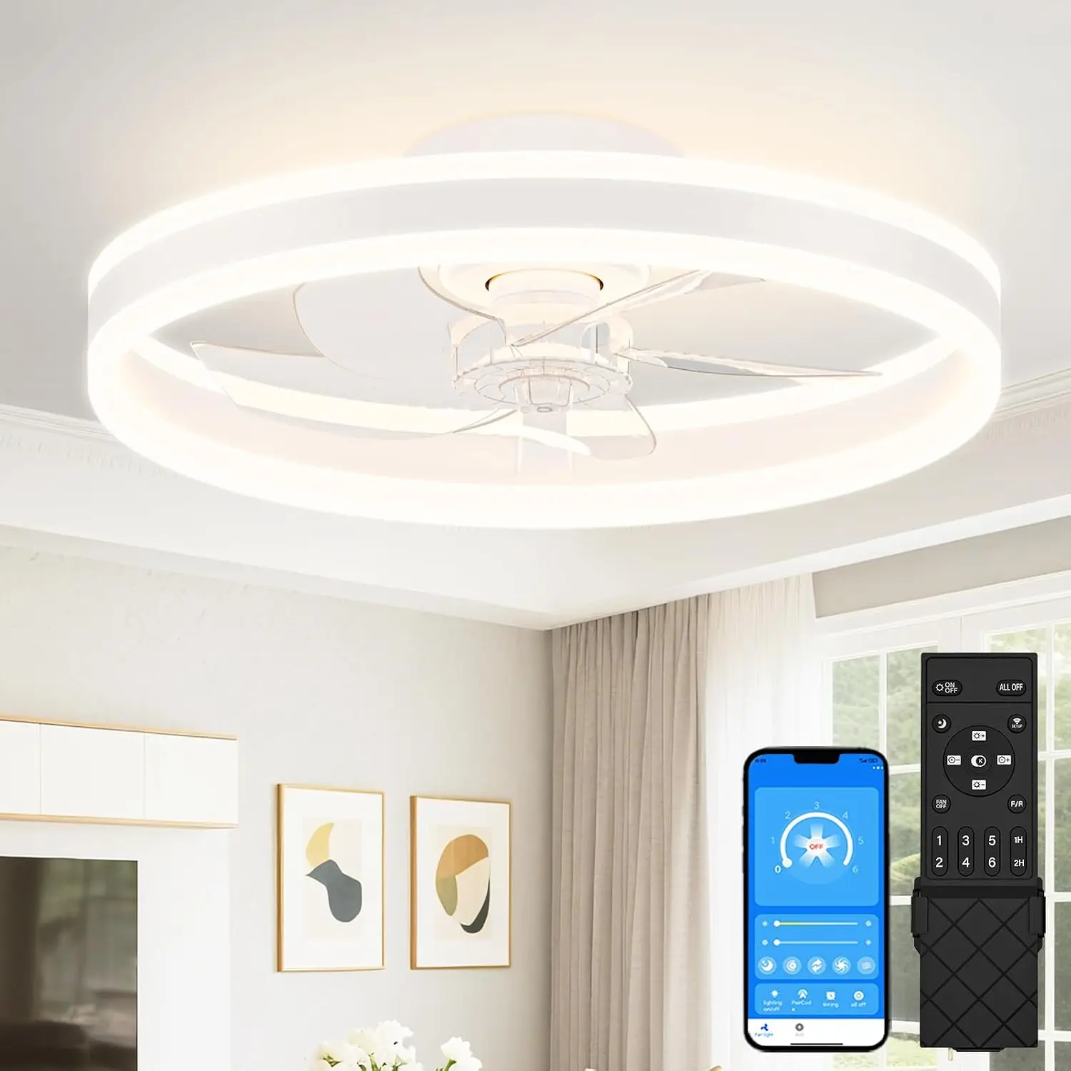 Ceiling Fan Mount - พัดลมเพดานแบบติดตั้งต่ำพร้อมไฟและรีโมท, พัดลมเพดานแบบติดตั้งฝังขนาด 20 นิ้วพร้อมไฟ, โคมไฟ LED