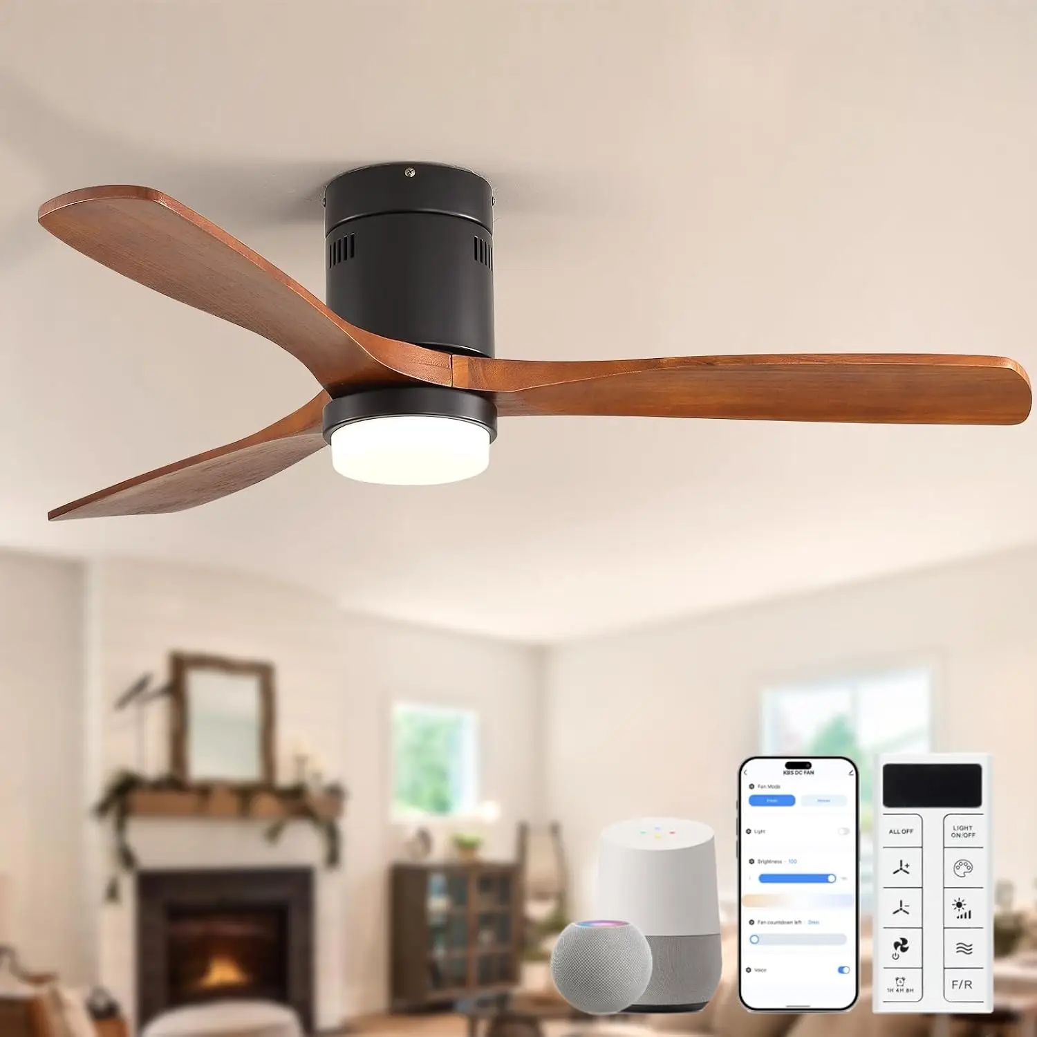 Ceiling Fan Mount - พัดลมเพดานอัจฉริยะขนาด 52 นิ้วพร้อมไฟ - ติดตั้งแบบฝังเพดาน ดีไซน์ทันสมัยสำหรับใช้งานกลางแจ้ง